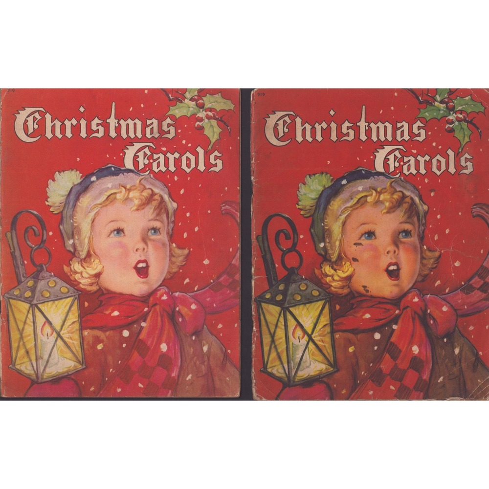 Vintage Christmas Carols Sheet Music Book Mid Century Holiday Illustrations 919 - Picture 1 of 3